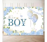 Baby Boy Shower Backdrop - It's a Boy Blue Floral Banner (6x4.3ft) for Party Decor, Cake Table Background, Newborn Photography Props