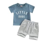 Baby Boy Summer Clothes Letter Print/Color Block Short Sleeve T Shirt Top Elastic Shorts with Pocket Cute Outfit Set Toddler Boy Clothes 0-7 Years (C Blue,6-12 Months)