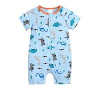 Baby Boy Summer Romper - Short Sleeve Print, Double Zipper, Crawl Suit, 3-6M, Rocket Print#M