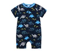 Baby Boy Summer Romper - Short Sleeve Print, Double Zipper, Crawl Suit, 3-6M, Rocket Print#M