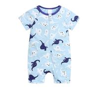 Baby Boy Summer Romper - Short Sleeve Print, Double Zipper, Crawl Suit, 3-6M, Rocket Print#M