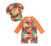 Baby Boy Swimming Suit Baby Swimsuit 3 6 12 18 24 Months 2T 3T Infant Toddler Boys Swimwear One Piece Zipper Long Sleeve Rash Guard with Hat Beach Bathing Suits Wetsuit (A Orange, 6-12 Months)