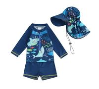 Baby Boy Swimming Suit Baby Swimsuit 3 6 12 18 24 Months 2T 3T Infant Toddler Boys Swimwear One Piece Zipper Long Sleeve Rash Guard with Hat Beach Bathing Suits Wetsuit (Blue, 18-24 Months)