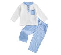 Baby Boy Tracksuit 18-24 Months Long Sleeve Button Tops Sweatshirt Pullover with Elastic Waist Striped Pants with Pocket Sets 2Pcs Toddler Girls Clothes 2-3 Years (Blue, 12-18 Months)