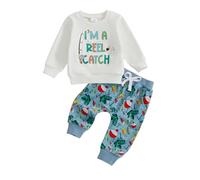 Baby Boy Tracksuit 18-24 Months Long Sleeve Crew Neck Letters Print Sweatshirt Pullover with Elastic Waist Fish Lure Print Pants Sets 2Pcs Toddler Boys Clothes 2-3 Years (Blue, 2-3 Years)