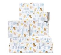 Baby Boy Wrapping Paper - 6 Sheets Gift Wrap With Farm Animals and Balloons - For Baby Shower Birthday Christening Gender Reveal - Blue Hello - Comes with Tags by Central 23