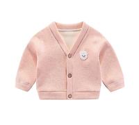 Baby Boys And Girls Padded Cardigan Jacket V Neck Button Cartoon Bear Pattern Daily Wear Bubble Coat Kids (Pink, 12-18 Months)
