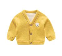 Baby Boys And Girls Padded Cardigan Jacket V Neck Button Cartoon Bear Pattern Daily Wear Bubble Coat Kids (Yellow, 6-12 Months)