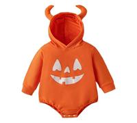 Baby Boys' Bodysuits & One-Pieces Baby Boys Girls Hoodie Printed Long Sleeved Triangular Costume for Halloween 3-18 Months Newborn Onesies Warm(Orange, 12-18M)