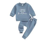 Baby Boys Brother Matching Outfits Long Sleeve Crew Neck Lil Bro/Big Bro Embroidery Letters Sweatshirt with Elastic Waist Sweatpants Infant 2Pcs Sport Clothes Set Tracksuit (Blue-A, 0-3 Months)