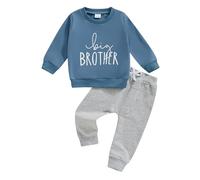 Baby Boys Brother Matching Outfits Long Sleeve Crew Neck Lil Bro/Big Bro Embroidery Letters Sweatshirt with Elastic Waist Sweatpants Infant 2Pcs Sport Clothes Set Tracksuit (Blue-D, 18-24 Months)