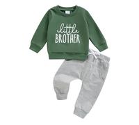 Baby Boys Brother Matching Outfits Long Sleeve Crew Neck Lil Bro/Big Bro Embroidery Letters Sweatshirt with Elastic Waist Sweatpants Infant 2Pcs Sport Clothes Set Tracksuit (Green, 18-24 Months)