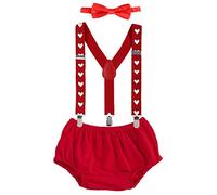 Baby Boys Cake Smash Outfit First Birthday Shorts Bloomers Bowtie adjustable Elastic Y Back Suspenders Red Heart