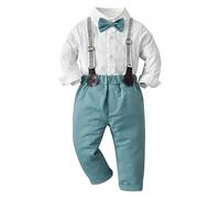 Baby Boys Christening Outfit Tuxedo Gentleman Bowtie Romper + Suspenders Strap Adjustable Elastic Braces Shorts Pants Toddler Infant Formal Birthday Party Newborn 3PCS Baptism Clothing Sets for Kids