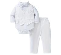 Baby Boys Christening Suit Gentleman Clothing Sets Toddler Boys Baby Boys Gentlemen Outfits Suit 1-10 Years Set Infant Gentleman Long Sleeve Romper Jumpsuit+Pants+Bow Tie Set for (White, 18-24 Months)