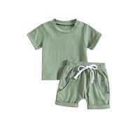 Baby Boys Clothes Set Summer Short Sleeve Tops Solid Color T Shirts Shorts 2PCS Outfits for Birthday Green