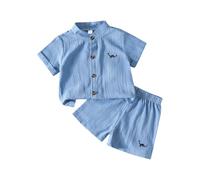 Baby Boys Clothes Set Toddler Infant Boys Button-Down Shirt Tops + Cotton G-auze Shorts Summer Outfit 2PCS (Blue, 2-3 Years)