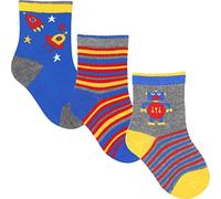 Baby Boy's Colourful Rockets & Spaceships Cotton Rich Socks (3 Pack) (Red Blue & Grey Mix, Baby 3-5.5 Months)