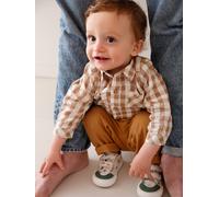 Baby boy's cotton muslin shirt chequered beige