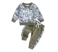 Baby Boys Fall Clothes Toddler Outfit Dad’s Little Dude Jumper Sweatshirt Pants Trousers Set 2Pcs Spring Winter Tracksuit Sweatsuit (Army Green, 6-12 Months)