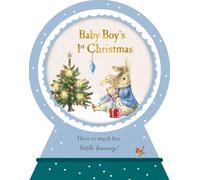 Baby Boy's First Christmas Snow Globe Card with Bunny Design, Blue and White