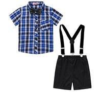Baby Boys Gentleman Suits Tuxedo Bowtie Romper + Suspenders Strap Adjustable Elastic Braces Shorts Pants Toddler Infant Formal Birthday Party White