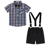 Baby Boys Gentleman Suits Tuxedo Bowtie Romper + Suspenders Strap Adjustable Elastic Braces Shorts Pants Toddler Infant Formal Birthday Party Red