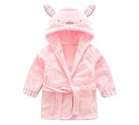 Baby Boys Girls Bathrobe Cute Cartoon Animal Hooded Towels Infant Wrap Towel Blanket Soft Dressing Gown Sleepwear Homewear Bath Rope Pajamas Best Gift for Kids 1-5 Years Pink