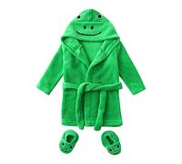 Baby Boys Girls Bathrobe Dressing Gown 2Pcs Outfit Sets Infant Kids Cartoon Flannel Hooded Bath Robe + Shoes Clothes Set Warm Sleepwear Homewear Towels Wrap Shower Gift 0-12 Months Green