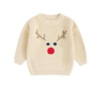 Baby Boys Girls Christmas Sweater Reindeer Pattern Jumper Sweatshirt Knitwear Pullover Toddler Kids Fall Winter Clothes (Khaki, 9-12 Months)