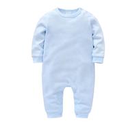 Baby Boys Girls Cotton Sleepsuit Cute Warm Pyjamas Newborn Fall Winter Long Sleeve Button Down Jumpsuit Plain Thermal Romper Crew Neck Footless Bodysuit (Light Blue, 3-6 Months)