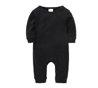 Baby Boys Girls Cotton Sleepsuit Cute Warm Pyjamas Newborn Fall Winter Long Sleeve Button Down Jumpsuit Plain Thermal Romper Crew Neck Footless Bodysuit (Black, 0-3 Months)