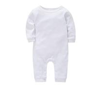 Baby Boys Girls Cotton Sleepsuit Cute Warm Pyjamas Newborn Fall Winter Long Sleeve Button Down Jumpsuit Plain Thermal Romper Crew Neck Footless Bodysuit (White, 3-6 Months)
