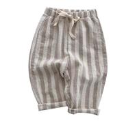 Baby Boys Girls Cotton Trousers Soft Comfy Lightweight Lounge Pants Classic Stripe Printed Casual Summer Trousers Elastic Waist Infant Kid Toddler Sweatpants Unisex Joggers Bottoms 1-3 Years