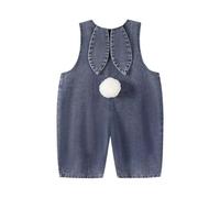 Baby Boys Girls Denim Overalls Cute Bunny Ears Pompom Jumpsuit with Pockets Button Adjustable Suspender Pants Wide Leg Causal Romper Lightweight Cozy Dungarees for Easter (3-4 Years)