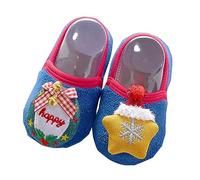 Baby Boys Girls First Walking Shoes Infant Trainers Indoor Slippers Breathable Lightweight Casual Elf Red And Green Fleece Christmas Bootie Boy Yellow Sock 18-24 Months (Blue #2,4.5)
