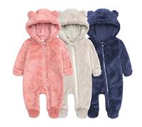 Baby Boys Girls Hooded Jumpsuit UK Clearance Newborn Fleece Romper L Zipper Bodysuit Bears Ears Trousers Long Sleeve Pants Solid Casual Bottoms Winter Warm Tracksuit Indoor Outdoor Activewear Blue