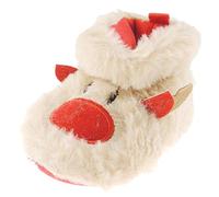 Baby Boys Girls Infant Newborn Babies Kids Crib Pram Shoes Winter Fleece Warm Soft Sole Plush Faux Fur Booties Slippers Festive 1st First Christmas Xmas Beige Red Nose Reindeer (14 9-12 Months)