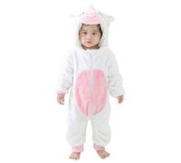 Baby Boys Girls Romper Winter Flannel Dinosaur Husky Costume,Hooded Zipper Romper Infant Pram Suits,Cartoon Animal Onesie Toddler Outfit Jumpsuit Snowsuit Unicorn White 90(12-18 Months)
