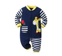 Baby Boys Girls Romper with Giraffe Pattern One Piece Jumpsuit Long Sleeve Baby Outfits 2 Pack, Blue, 6-9 Months