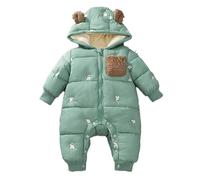 Baby Boy's Girl's Rompers Newborn Winter Warm Outfits Fuzzy Hooded Romper Coat Outwear Grows Funny Cosplay Zip-Up Jumpsuit Cartoon 0-12 Months Light Green