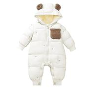 Baby Boy's Girl's Rompers Newborn Winter Warm Outfits Fuzzy Hooded Romper Coat Outwear Grows Funny Cosplay Zip-Up Jumpsuit Cartoon 0-12 Months White