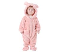 Baby Boy's Girl's Rompers Newborn Zipper Hooded Jumpsuit Fleece Snowsuit Cartoon Sleepsuits Winter Warm Outerwear Sleepwear Funny Cosplay Zip-Up Autumn Outfits Pink