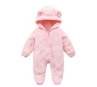 Baby Boy's Girl's Rompers Newborn Zipper Hooded Jumpsuit Fuzzy Warm Romper Cartoon Sleepsuits Cute Funny Cosplay Zip-Up Infant Winter Outerwear Pink