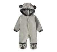 Baby Boy's Girl's Rompers Newborn Zipper Hooded Jumpsuit Plush Grows Outfits Winter Coat Outwear Toddler Halloween Costume Cartoon 0-12 Months Grey
