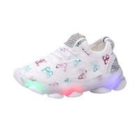 Baby Boys Girls Sneakers Butterfly Print LED Light Shoes Breathable Tennis Shoes Luminous Trainers White