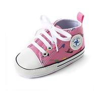 Baby Boys Girls Star High Top Sneaker Soft Anti-Slip Sole Newborn Infant First Walkers Canvas Denim Shoes, A12-dark pink, 0-6 Months Infant