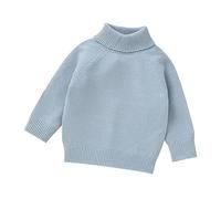 Baby Boys Girls Sweaters Knit Turtleneck Soft Warm Toddler High Children's Sweater Baby Girl Clothes Neutral Tones N Hat Light Blue