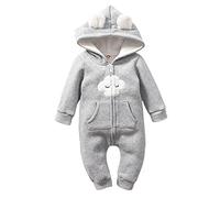 Baby Boys Girls Toddler Hooded Jacket Fleece Hoodie Snowsuit Winter Warm Coat Cute Rabbit Ear Zip Up Jumpsuit Rompers Clothes Outfits for Newborn Girls Boys 0-3 3-6 6-9 12-18 Months Grey Newborn