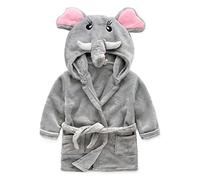 Baby Boys & Girls Unisex Dressing Gown 0-24 Months Soft Plush Flannel Fleece Hooded Bath Robe Plush Animal Face Bathrobe for Babies Toddles Newborn Grey Elephant 6-12 Months